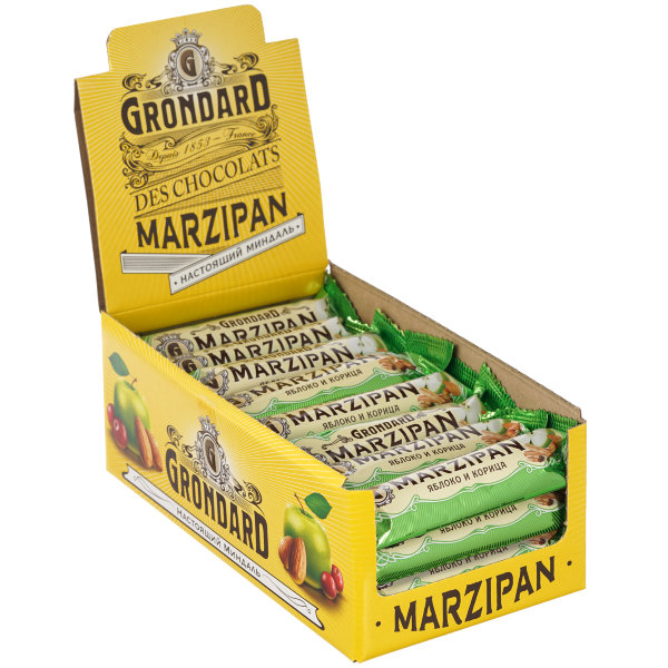№1 TM Grondard     (9388) Батончики глазированные Марципановые Яблоко-Корица, (24шт по 50г)     в Электростали